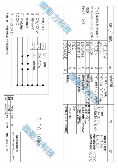 直流無刷馬達10線式接線